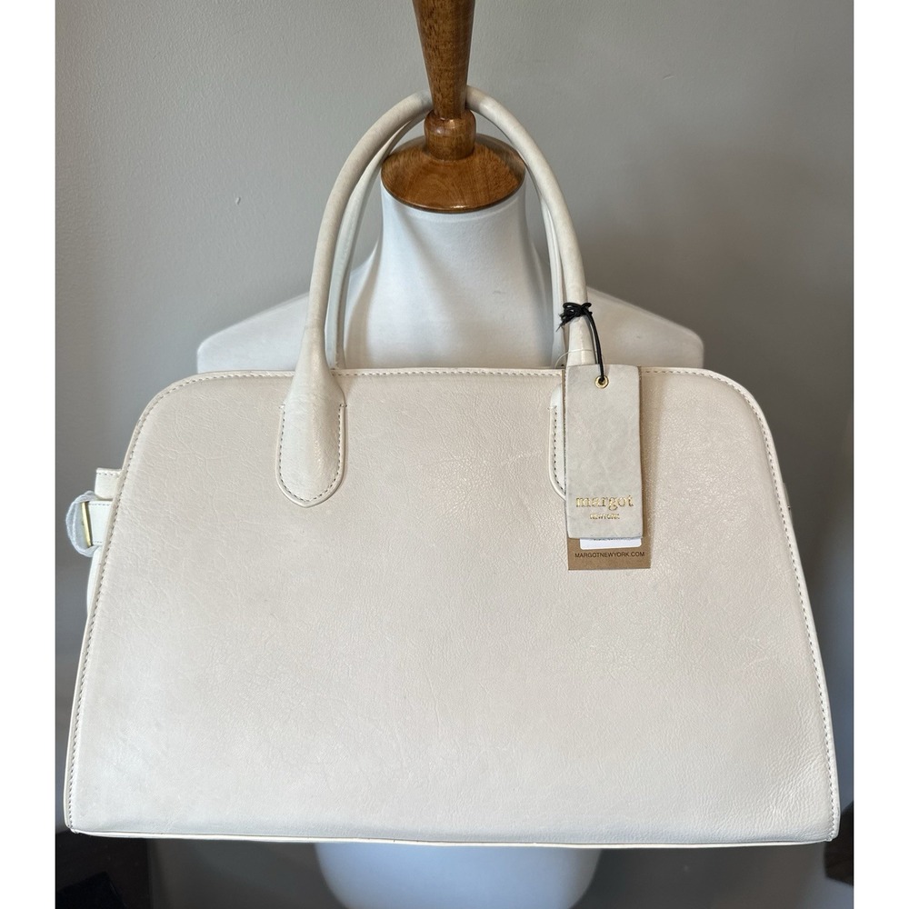 Margot Bowling Bag Women Large Cream Leather MG3354-BE Gold Hardware Satchel